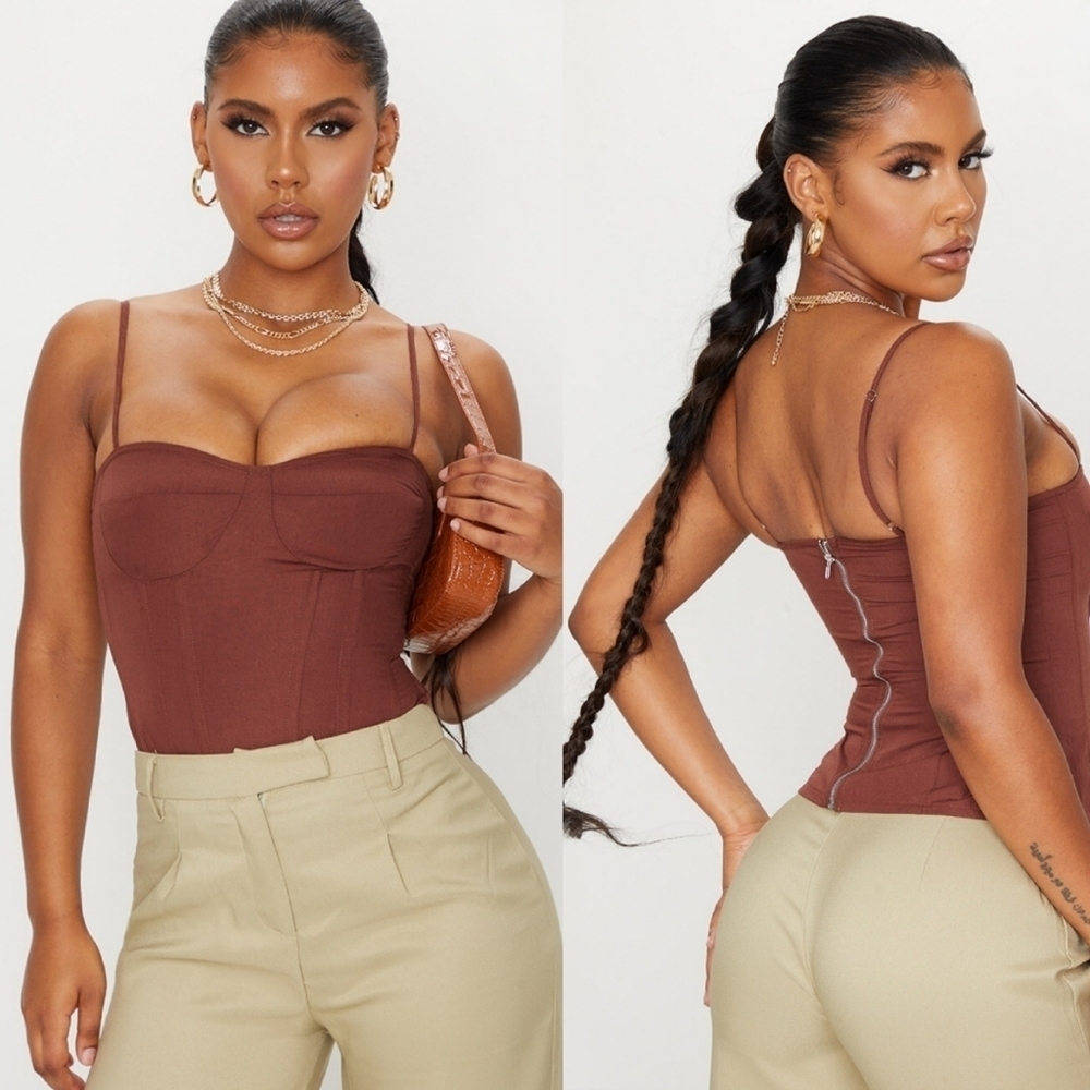 NWT PLT Chocolate Structured Corset Top Sz 8